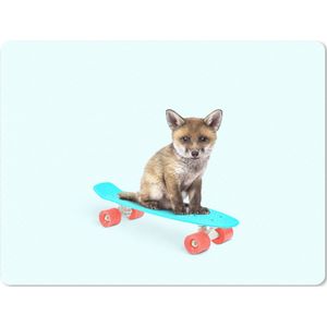 Muismat XXL - Bureau onderlegger - Bureau mat - Vos - Dieren - Skateboard - Blauw - 80x60 cm - XXL muismat