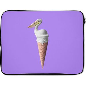 Laptophoes 17 inch - IJs - Vogel - Pelikaan - Wit - IJshoorn - Laptop sleeve - Binnenmaat 42,5x30 cm - Zwarte achterkant