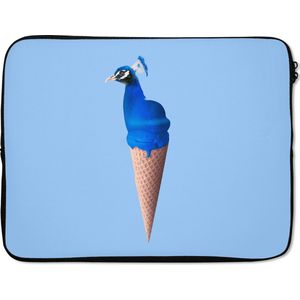 Laptophoes 17 inch - Pauw - IJshoorntje - IJs - Blauw - Vogel - Laptop sleeve - Binnenmaat 42,5x30 cm - Zwarte achterkant