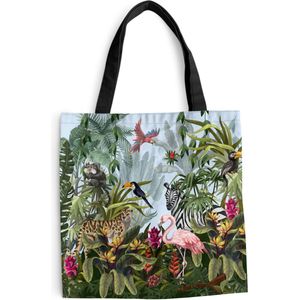 MuchoWow® Schoudertas - Strandtas - Big Shopper - Boodschappentas - Jungle - Natuur - Jongens - Meisjes - Kinderen - Zebra - Flamingo - 45x45 cm - Katoenen tas