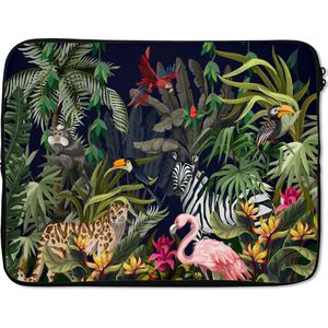 Laptophoes 17 inch - Jungle dieren - Natuur - Jongens - Meisjes - Flamingo - Zebra - Laptop sleeve - Binnenmaat 42,5x30 cm - Zwarte achterkant