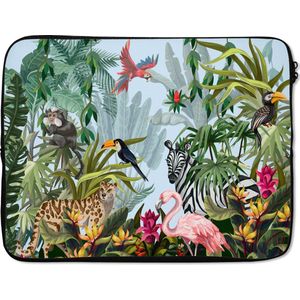 Laptophoes 17 inch - Jungle - Natuur - Jongens - Meisjes - Kinderen - Zebra - Flamingo - Laptop sleeve - Binnenmaat 42,5x30 cm - Zwarte achterkant