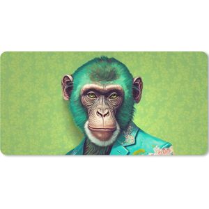 Muismat XXL - Bureau onderlegger - Bureau mat - Aap - Colbert - Bloemen - Neon - Portret - 90x45 cm - XXL muismat
