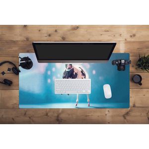 Muismat XXL - Bureau onderlegger - Bureau mat - Koe - Kroon - Ballet - Blauw - Roze - Kinderen - 100x50 cm - XXL muismat