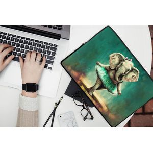 Laptophoes 13 inch - Olifant - Ballerina - Verf - Strik - Portret - Kinderen - Laptop sleeve - Binnenmaat 32x22,5 cm - Zwarte achterkant
