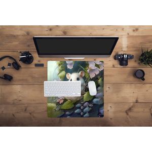 Muismat XXL - Bureau onderlegger - Bureau mat - Muis - Bos - Bloemen - Illustratie - Bosdieren - 50x50 cm - XXL muismat