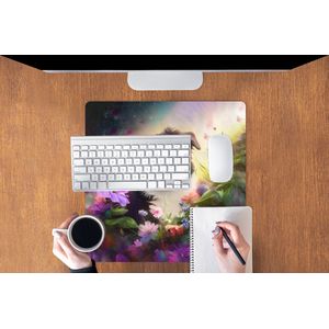 Muismat XXL - Bureau onderlegger - Bureau mat - Puppy - Zon - Bloemen - Natuur - Bordercollie - Hond - 50x50 cm - XXL muismat