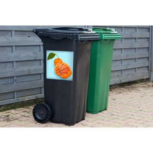 Container sticker Basketbal - Sinaasappel - Fruit - Oranje - Blad - 40x40 cm - Kliko sticker