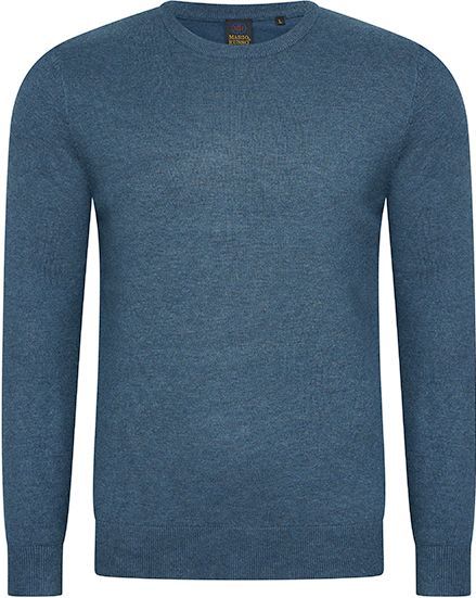 Mario Russo - Herenpullover - Jeans Blauw - Ronde Hals