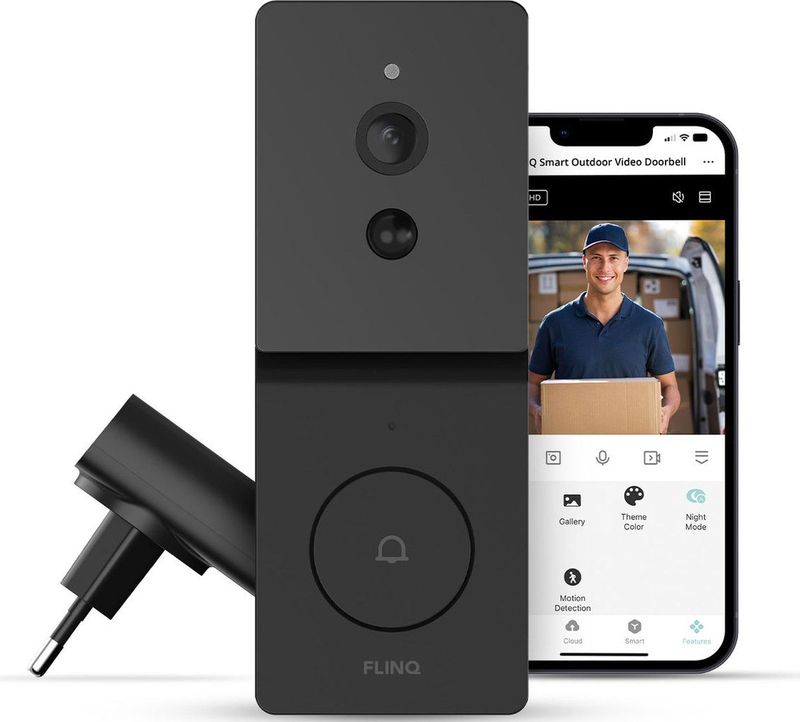 FlinQ Slimme Deurbel - Deurbel Draadloos - Deurbel met Camera - Incl Gong - 1080P HD - Zwart