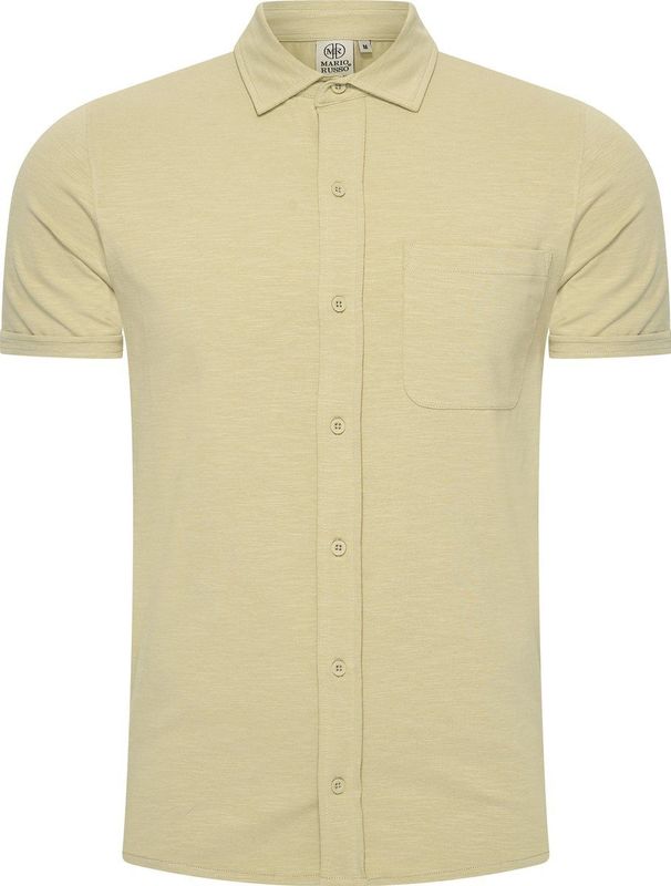 Mario Russo Korte Mouwen Overhemd - Overhemd heren - Polo Shirt Heren - t shirt heren - M - Licht olijfgroen