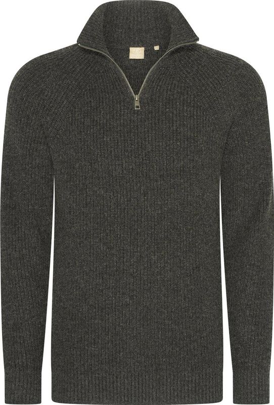 Mario Russo - Rib Skipper - Heren Trui - Antraciet - Half Zip