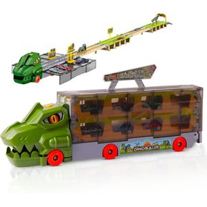 Nince Dinosaurus Speelgoed Autotransporter - Speelgoed Auto - Kinderspeelgoed - Met 6 Race Auto's