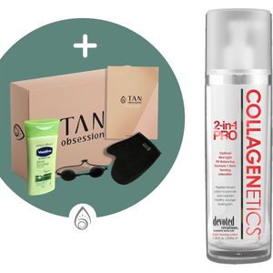 Devoted Creations ® Collagenetics 2 In 1 Pro - Zonnebankcreme - Zonnebankcremes - Zonnebank creme - Met Bronzer - Incl. Exclusieve Tan Obsession Giftbox - 210 ML