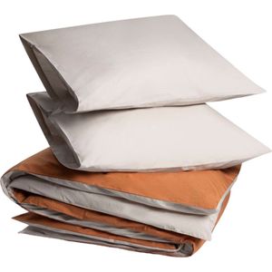 Yumeko overtrekset percal dubbelzijdig sand/terracotta 240x220 + 2/60x70 - Bio, eco & fairtrade