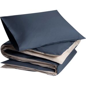 Yumeko overtrekset percal dubbelzijdig blauw/sand 140x220 + 1/60x70 - Bio, eco & fairtrade