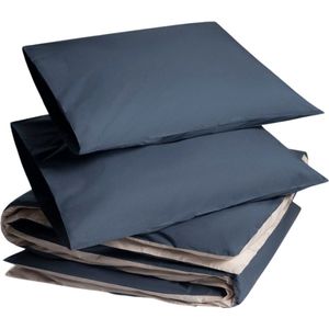 Yumeko overtrekset percal dubbelzijdig blauw/sand 240x220 + 2/60x70 - Bio, eco & fairtrade