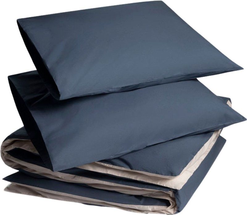 Yumeko overtrekset percal dubbelzijdig blauw/sand 240x220 + 2/60x70 - Bio, eco & fairtrade