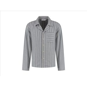 Yumeko - Pyjamashirt - Lichtgrijs/Blauw Stripe - Flanel