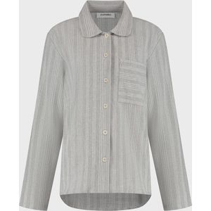 Yumeko - Pyjamashirt - Lichtgrijs/Wit Stripe - Flanel - Dames - XL