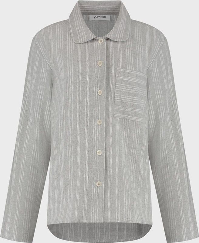 Yumeko - Pyjamashirt - Lichtgrijs/Wit Stripe - Flanel - Dames - XL