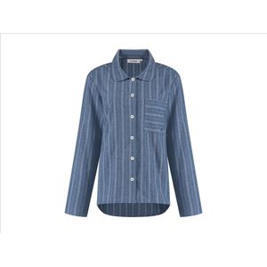 Yumeko - Pyjamashirt - Denim Blauw/Wit Stripe - Flanel