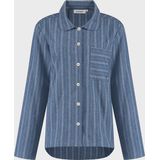 Yumeko - Pyjamashirt - Denim Blauw/Wit Stripe - Flanel