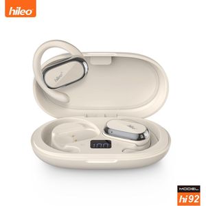 hileo hi92 - Draadloze Oordopjes met Oplaadcase – Wit - Sport - Open-Ear - Bluetooth V5.3 oordopjes – Draadloze oortjes – Verstelbare oorhaken - Open Wearable Stereo – Geschikt voor IOS/Android