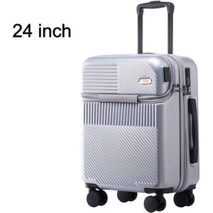 Koffer - Reiskoffer - Koffers - Handig voorvak - Met USB-aansluiting - 4 wielen - 24 inch - Zilver
