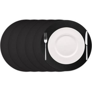 Cookinglife - Placemats - Set van 6 - Ronde - Vegan Leer - Zwart - Ø38 cm