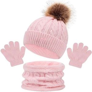 Kindermuts - 3 in 1 - 1 tot 5 jaar - Beanie - Jongens En Meisjes - Muts Voor Kinderen - Handschoenen - Sjaal - Winter - Roze