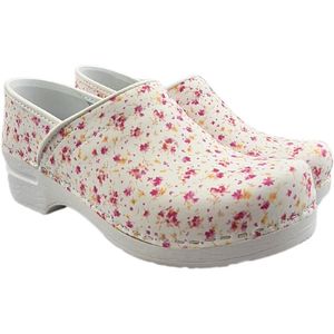 Medische Klompen - PU DINA Clogs - Roze Bloemetjes - Werkklompen met Dichte Hiel