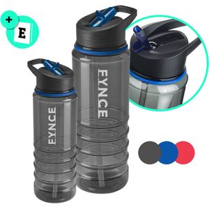 drinkfles met openklapbaar rietje - blauw - 750 ml - 2 stuks! - draagbare sport bidon - vaatwasserbestendig - Fitness sport fles - volwassenen en kinderen - transparant