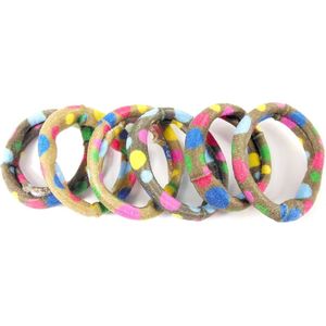 Badstof elastiek bruin met gekleurde stippen