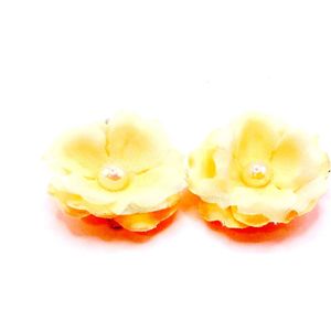 2 roosjes klein met duckklem lichtoranje met parel