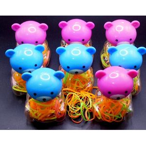 Beertjes transparant 4x paars 4x blauw gevuld met gekleurde haarelastiekjes set van 8 stuks.