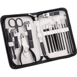 18-delige Professionele Manicure Set & Pedicure set met Nagelvijl & Nageltang – Nagelset met Nagelschaartje & Huidverzorging – Luxe Etui - Nagelknipper - behandeling nagels en huid (Zwart )