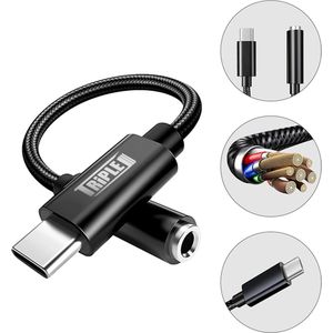 Triple J® USB C naar Aux Adapter - USB C naar 3.5mm Jack - OTG verloop - Compatibel met Samsung, Huawei, Xiaomi