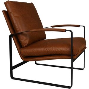 HSM Collection-Fauteuil Miamix65x95-Cognac/Zwart-Leder/Metaal
