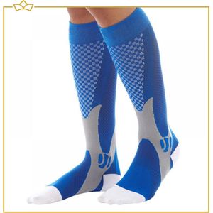ATTREZZO® Duopack Sport Compressie kousen – Compressie sokken – Steunkousen - sport vliegtuig hardlopen – Blauw – maat S/M