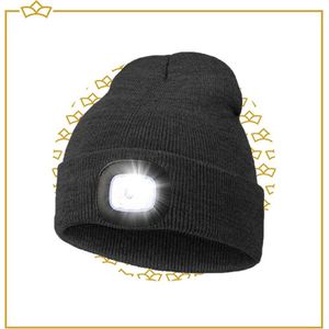 ATTREZZO® Muts met licht - Led Verlichting in het donker - Met Batterij - Unisex - One size - Voor Volwassenen - Grijs