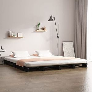 Prolenta Premium - Pallet bed massief hout grenen zwart King Size 150x200 cm