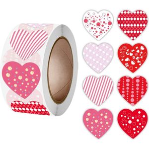 500 Stickers Op Rol - 2.5cm - Hart / Hartjes Mix Rood - Beloningsstickers - Stickers Kinderen - Sluitsticker - Sluitzegel - 25mm - 500 Stuks