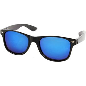 Fako Sunglasses® - Zwarte Zonnebril Met Blauwe Spiegelglazen - Heren Zonnebril - Dames Zonnebril - UV400 - Zwart - Spiegel Blauw