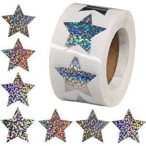 500 Stickers Op Rol - 2.5cm - Ster Zilver Glitter - Beloningsstickers - Stickers Kinderen - Sluitsticker - Sluitzegel - 25mm - 500 Stuks