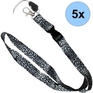 Fako Bijoux® - Keycord Print - Lanyard - Sleutelkoord - Badgehouder - 51cm - 20mm - Luipaard Zwart/Wit - 5 Stuks