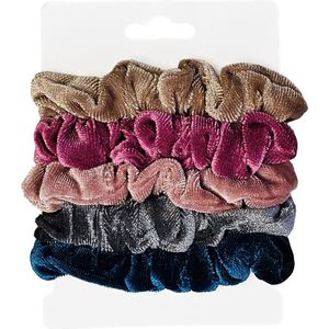 Fako Fashion - Haarelastiek - Scrunchie - Haarwokkel - Haarband - Velours - Retro - 5 Stuks