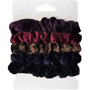Fako Fashion - Haarelastiek - Scrunchie - Haarwokkel - Haarband - Velours - Donker - 5 Stuks