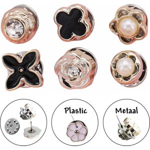 Fako Bijoux® - Pin Broche Mini - Steek Pin Knopen Set - 6 Mini Broches - 8-12mm - Silver, Gold, Black, Shiny & Pearl - 6 Stuks - Zilver, Goud & Zwart - Serie 6
