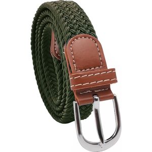 Fako Fashion® - Elastische Gevlochten Riem Smal - Damesriem - Herenriem - Canvas - Elastisch - Gevlochten - 105cm - 25mm - Legergroen